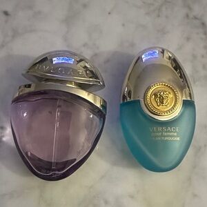 Versace & Bvlgari EMPTY Purple and Blue Perfume bottles